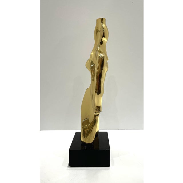 Late 20th Century Polished Bronzed Figural Sculpture on Black Acrylic Base For Sale - Image 4 of 8