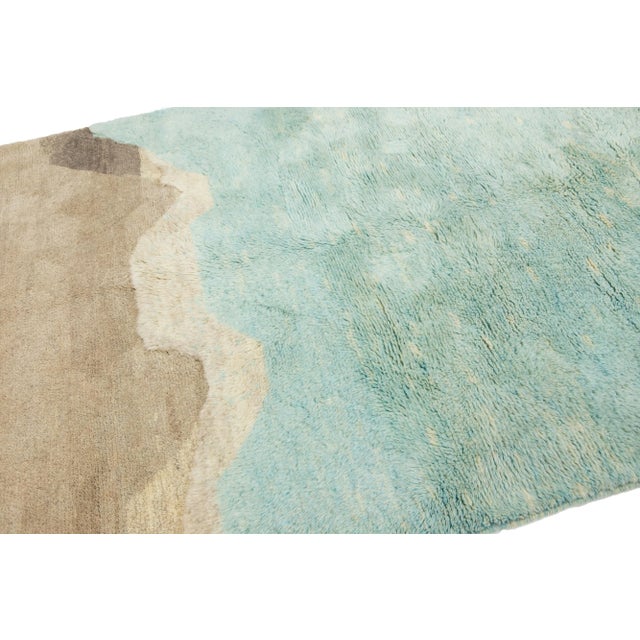 Modern Abstract Moroccan Wool Rug Handmade in Green and Brown For Sale In New York - Image 6 of 10