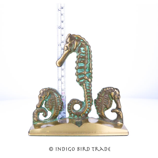 Brass Vintage Solid Brass Seahorse Bookends - Set of 2 For Sale - Image 8 of 9