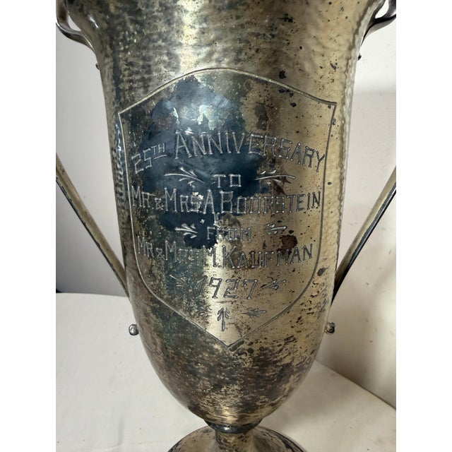 Art Deco Large Antique 1927 Silver Plate 25th Anniversary Presentation Trophy Award For Sale - Image 3 of 14