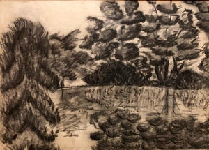 Jehudith Sobel, Modern Polish Jewish Pencil Drawing Modernist Landscape, 1960