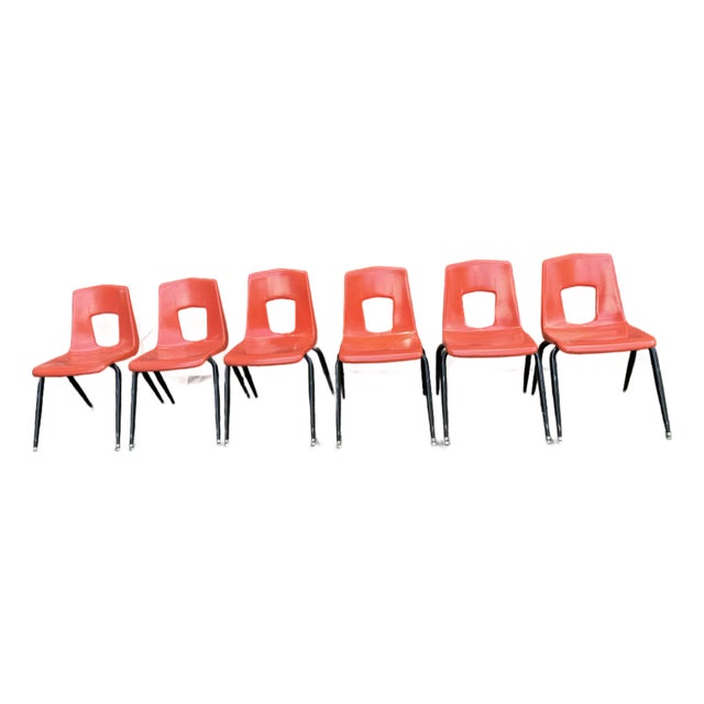 1960s Artco Bell Co Bucket Hard Plastic Chair Mid Century Retro Orange - Set of 6 Vintage For Sale