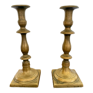 Antique Heavy Brass Baluster Candlesticks, a Pair