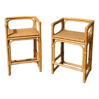 Rattan and Bamboo Wicker Seat, 1970s, Set of 2 For Sale