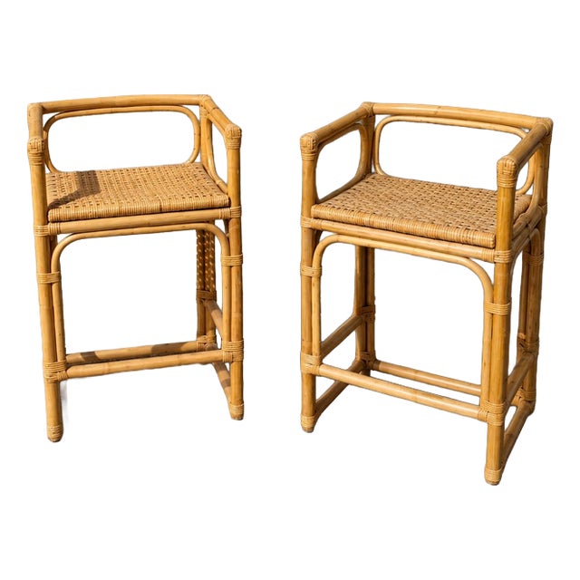 Rattan and Bamboo Wicker Seat, 1970s, Set of 2 For Sale