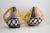 Beautiful set of two colorful pieces ceramic vases or vessels with typical pattern from the midcentury, approximate...