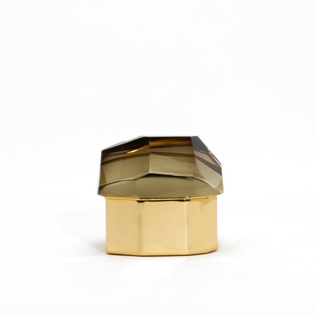 Modern Hand Blown Murano Diamond Rock Box With Brass For Sale - Image 3 of 12