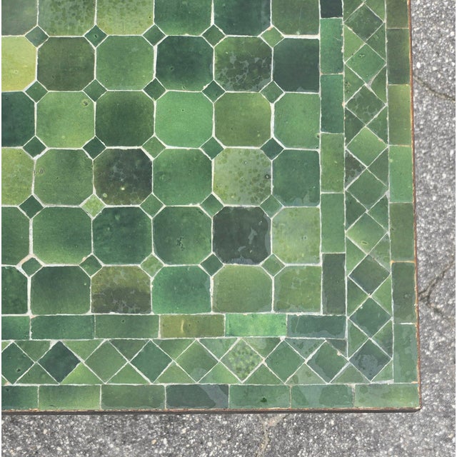 48" Rectangular Handmade Moroccan Tamegroute Green Mosaic Coffee Table For Sale - Image 4 of 8