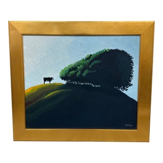 Clem McCarty Marin Cow vs. Tree Painting, Signed For Sale