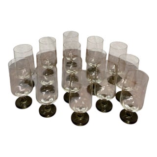 1960s Rosenthal Studio Line Variation Smoke Stemmed Wine Glasses Crystal Vintage Set of 15 6 1/4 Inches Tall For Sale