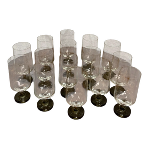 1960s Rosenthal Studio Line Variation Smoke Stemmed Wine Glasses Crystal Vintage Set of 15 6 1/4 Inches Tall
