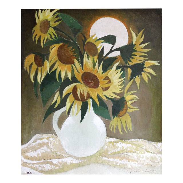 Laimdots Murnieks, Sunflowers, 1990, Oil on Cardboard For Sale
