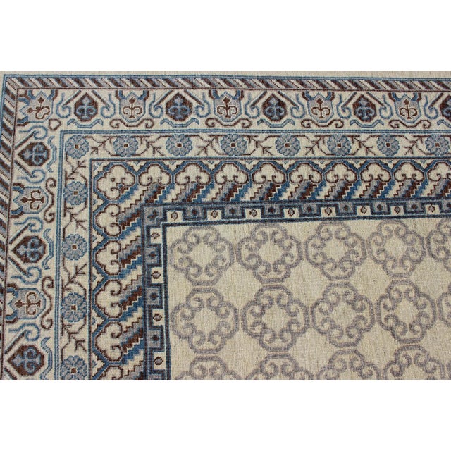 Contemporary Khotan With Geometric Design in Blue, Brown & Cream Colors 9'8 X 12'11 For Sale - Image 10 of 13