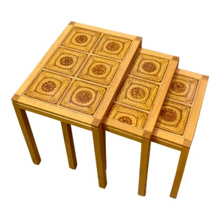 Danish Modern Teak Tile Top Nesting Tables by Willy Ryomgard Mobelfabriken For Sale