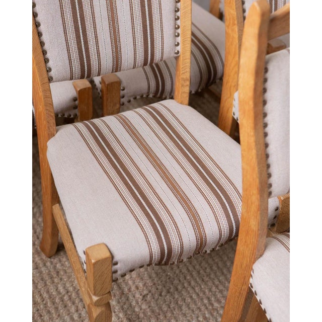 Mid-Century Modern 1970s Henning Kjaernfulf Style Danish Oak Dining Chairs With Wool Upholstery - Set of 6 For Sale - Image 3 of 18