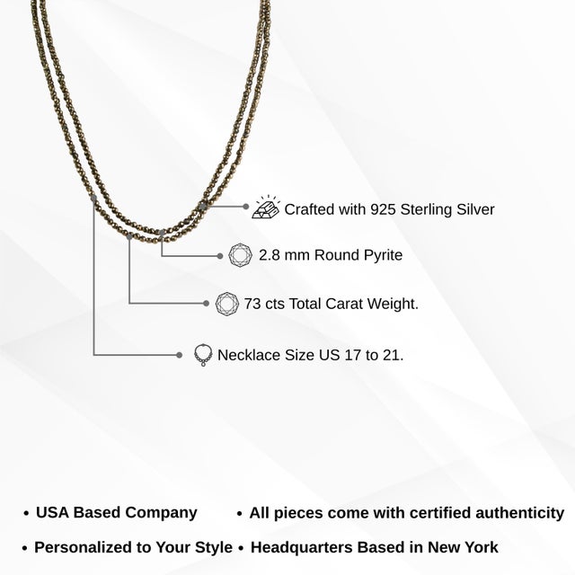 73 Ct Pyrite Beaded Double Strand Necklace With Silver Clasp 2.8mm Beads 18” Long For Sale - Image 14 of 18