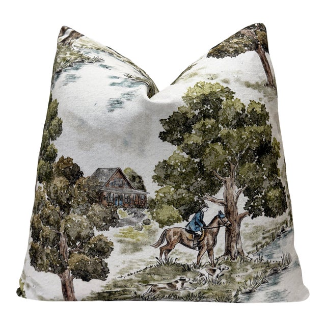 English Countryside 20x20 Throw Pillow With Feather Down Insert For Sale