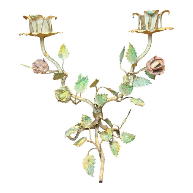 Vintage Italian Toleware Two Arm Candelabra For Sale