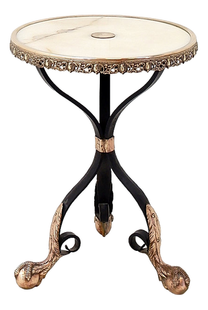 Wrought Iron Tripod Side Table with Brass Decorations and Alabaster Top, 1950s
