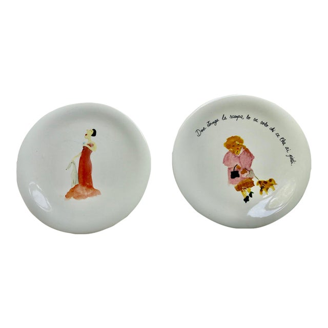 1960s Woman With Dog, Small Plates, for Nieman Marcus, Tatjana for Mosca - Pair For Sale