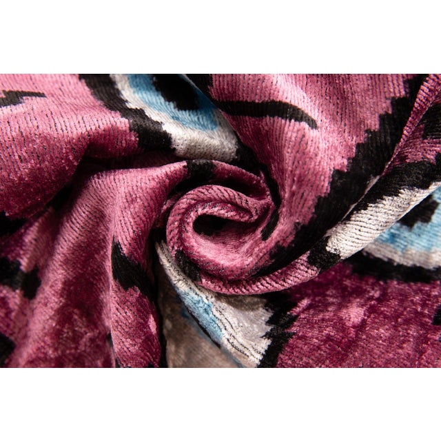 2020s Canvello Handmade Velvet Evil Eye Pattern Pillow – 16x24 Feather Down Insert, Vegetable-Dyed, Vibrant Pink Purple Accent for Sofa For Sale - Image 5 of 5