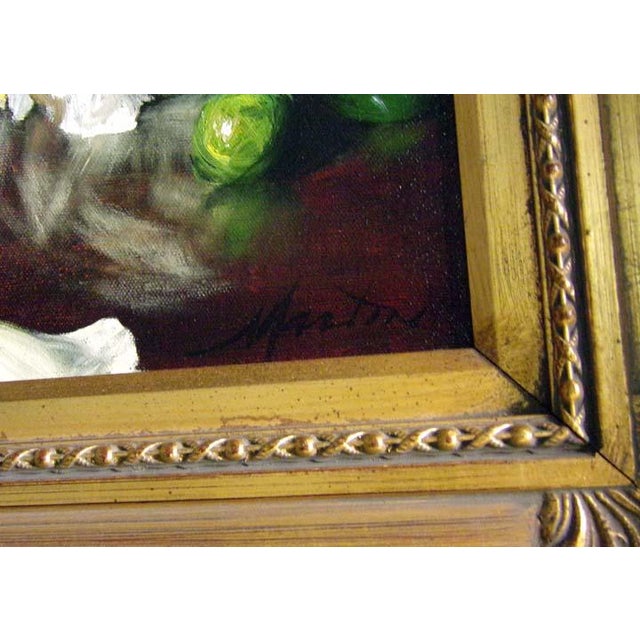 William Martin Untitled Peonies Flower Oil on Canvas W/Custom Frame Hand Signed For Sale - Image 4 of 5