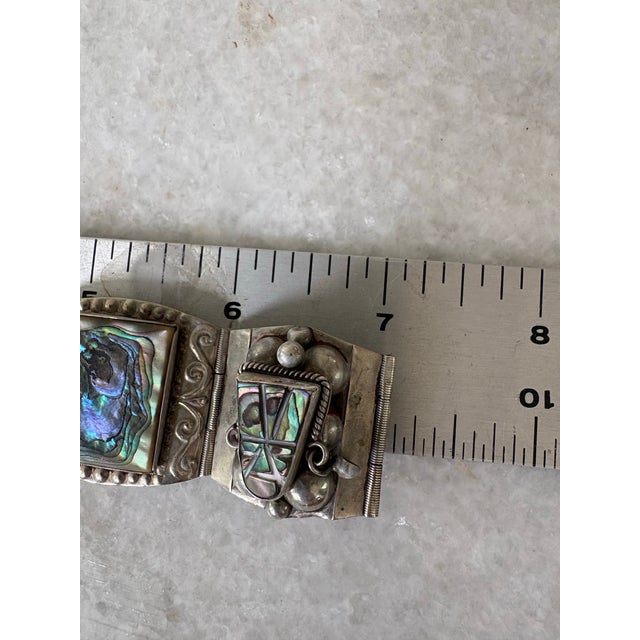 Mid-Century Modern Sterling Silver Abalone Mexican Bracelet For Sale - Image 3 of 6