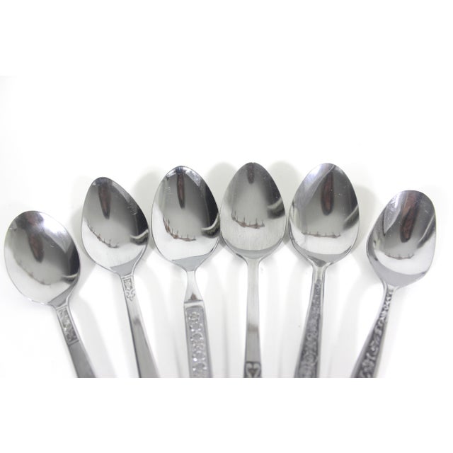 Mid-Century Modern Vintage Mid Century Modern Stainless Steel Tea or Dessert Spoon - Set of 6 For Sale - Image 3 of 7