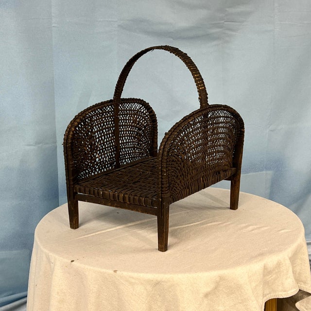 Antique primitive rustic, cabin, lodge, farmhouse style peg construction wood frame basket kindling holder. Dark brown...