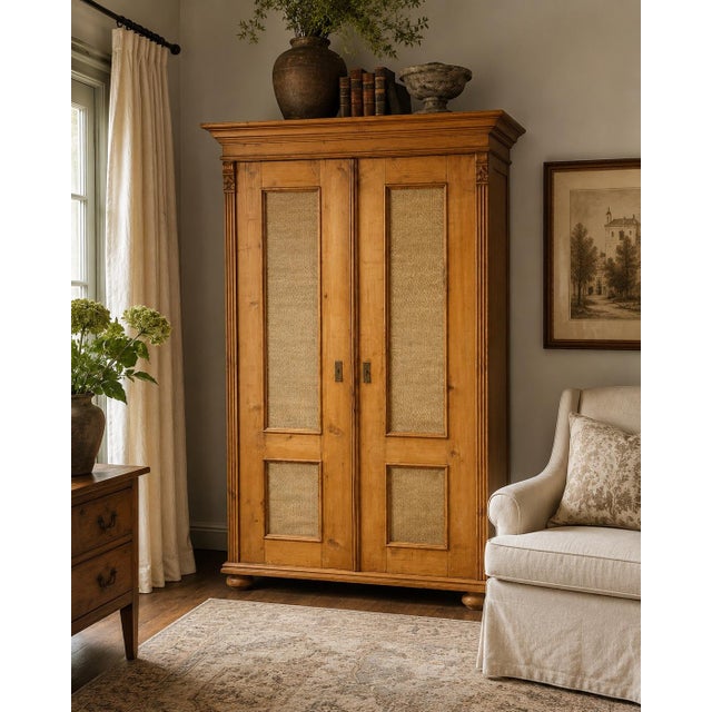 Beautiful scrubbed pine armoire with a warm, naturally aged finish and wonderful European country character. This...