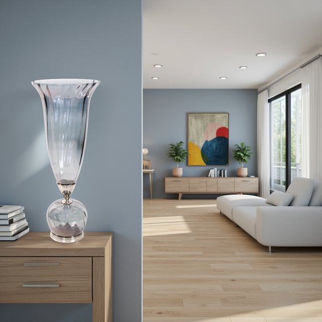 Blue Ayers Smoked Glass Trumpet Vase Tall For Sale - Image 8 of 9