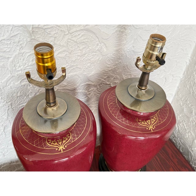 Late 20th Century Late 20th Century Oxblood Red Glazed Ceramic Table Lamps, a Pair For Sale - Image 5 of 12