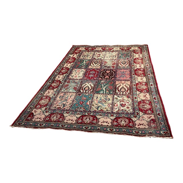 8 Ft × 11 Ft Bakhtiari Style Garden Panel Area Rug, Vintage For Sale