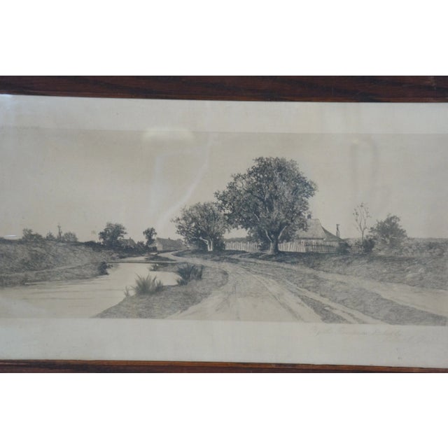 Late 19th Century Late 19th Century Antique Ernest C Rost by the Roadside Landscape Etching Oak Frame 26" For Sale - Image 5 of 10