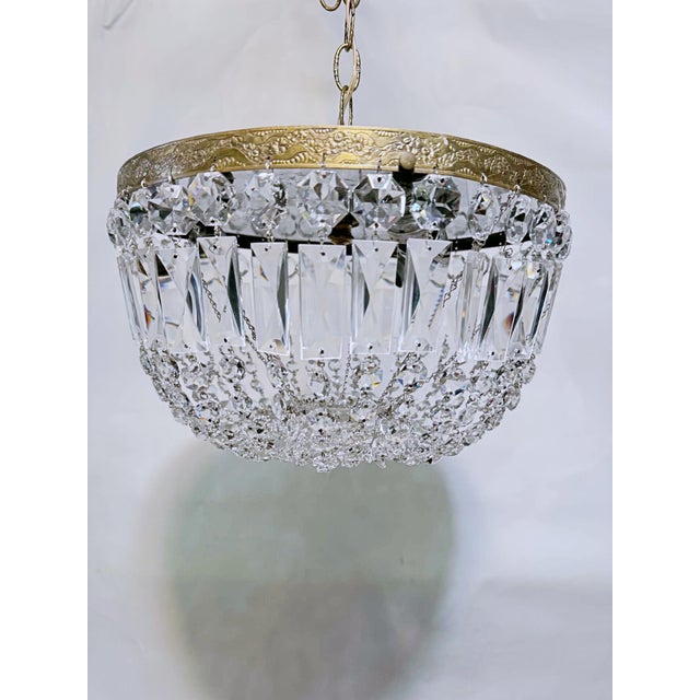 Vintage French Style Crystal Basket Chandelier With Ornate Brass Crown For Sale - Image 12 of 12