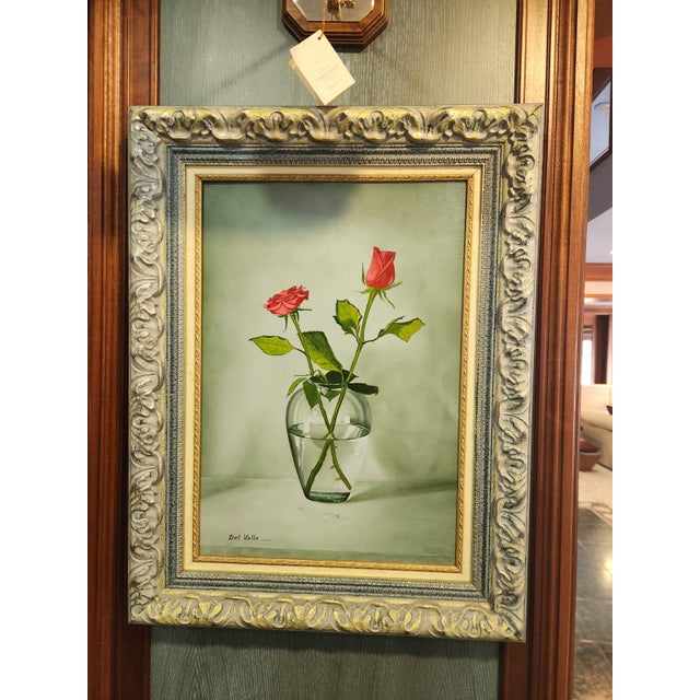 Del Valle, Roses, Oil Painting, Framed For Sale - Image 7 of 7