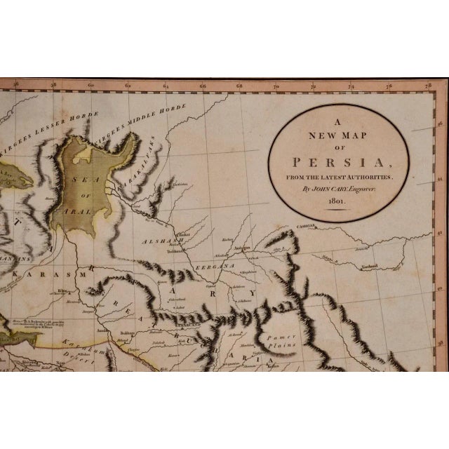 Sculpture Materials Persia & Afghanistan: A Framed Hand-Colored 17th Century Map by John Cary, 1801 For Sale - Image 7 of 10