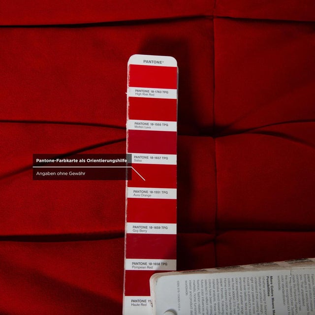 Textile Togo Stool in Alcantara Red Coral Fabric by Michel Ducaroy for Ligne Roset For Sale - Image 7 of 10