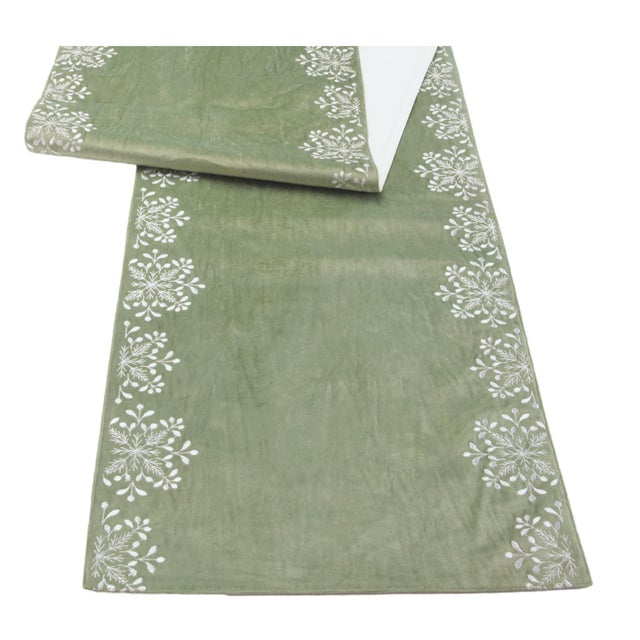 Contemporary Sage Snowflake Table Runner 72"L For Sale - Image 3 of 3