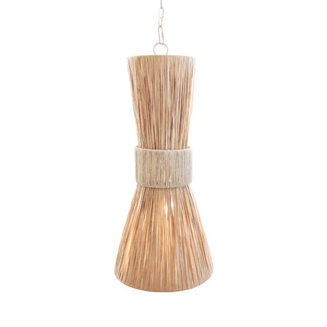 Brand new, special order item. Not vintage. Add a touch of whimsy to any room with the Pax Rafia Hourglass Pendant Light....