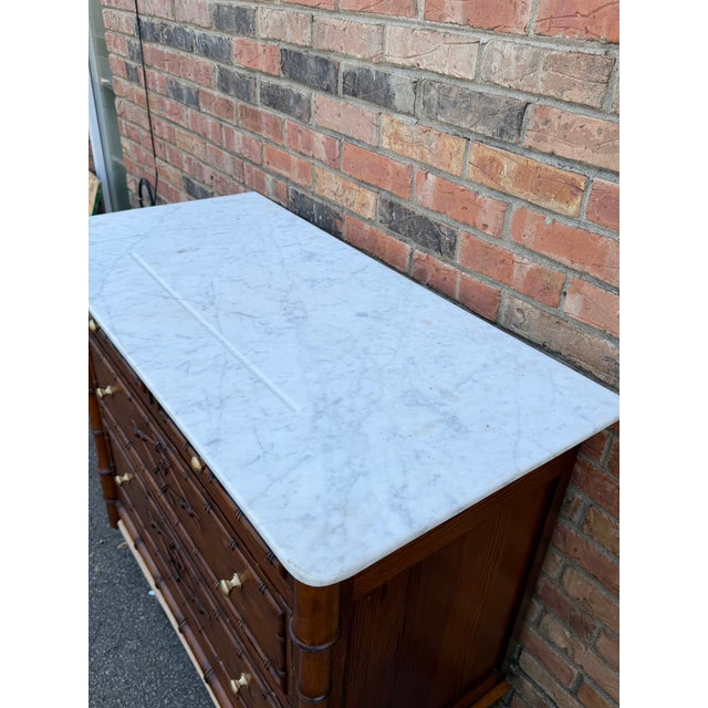 19th Century French Bamboo Chest of Drawers With Marble For Sale - Image 5 of 12