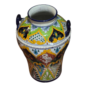 Tall Colorful Hand Painted Mexican Pottery Talavera Floor Vase Jug 19'' High
