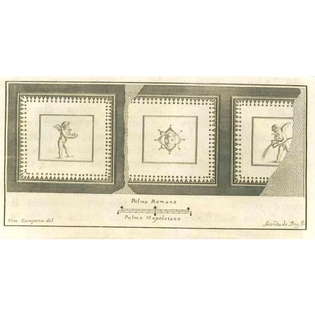 Still Life Fresco "Antiquities of Herculaneum" is an etching on paper realized by Vincenzo Campana in the 18th Century....