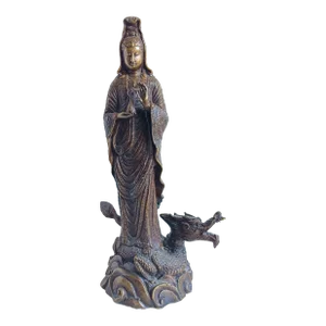 Early 20th Century Bronze Bodhisattva Goddess Kuan Yin on Cloud Dragon