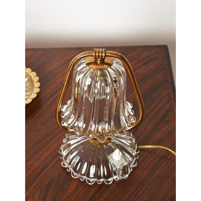 Metal Murano Glass Bell and Brass Table Lamps from Barovier, Italy, 1940s, Set of 2 For Sale - Image 7 of 16