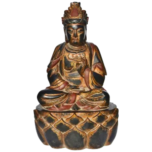Wooden Gilded Buddha Statue, Hand-Painted