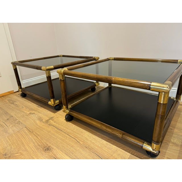 Bamboo and Glass Coffee Tables, 1970s, Set of 2 For Sale - Image 4 of 12