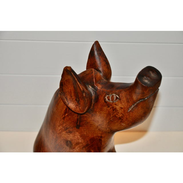 Large Antique Hand Carved Flok Art Wooden Pig Sculpture For Sale - Image 4 of 9