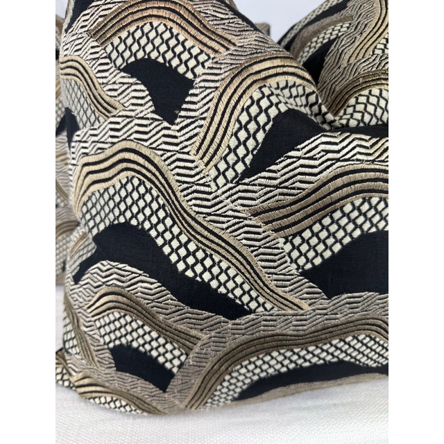 Custom pair of 22" pillows covered in Brunschwig & Fils "Les Rizieres Embroidery" in black and backed in a coordinating...
