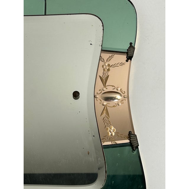 Aqua Two-Tone Mirror with Brass Edge by Giovanni Gariboldi, 1950s For Sale - Image 8 of 13